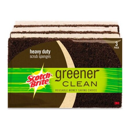 3M Scotch-Brite Greener Clean Heavy-Duty Scrub Sponge, 2 -3/5X 3/4X4-3/5, Brown, 3/Pack 87033